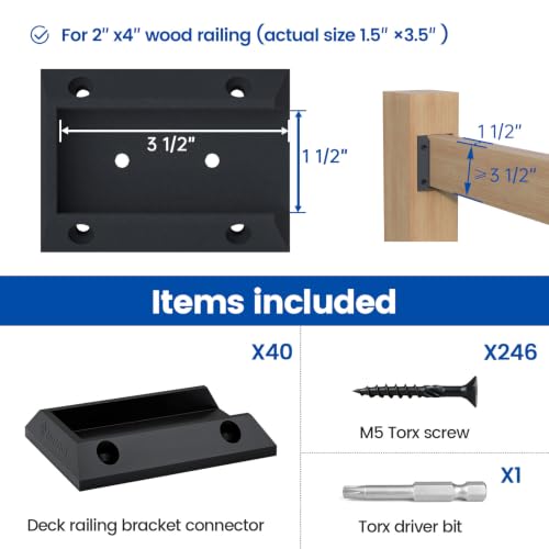 Muzata 40 pcs Deck Railing Brackets Connectors for 2x4 Wood Post WT11