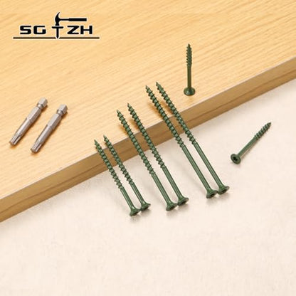 #8 x 5/8" Deck Screws (1274Pcs) 4lb. Exterior Wood Screws. Carbon Steel, Green, Flat Head, Rust Resistant epoxy Coated, with T25 Star Bit - color: Green, size: #8 x 5/8"