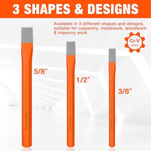 ValueMax 3-Piece Heavy-Duty Cold Chisel Set, Metal Chisel Set - size: Small