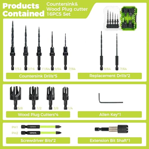 Countersink Drill Bit Set, 16PCS M2 Cobalt Woodworking Tool Set