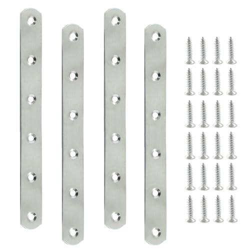4 Pack 8 Inch Stainless Steel Flat Plate Straight Bracket - size: 8"-200mm-Silver
