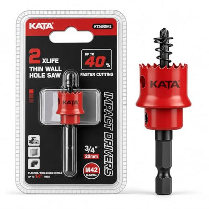 KATA 3/4" M42 Thin Wall Hole Saw Hole Cutter Drill Bit for Impact Driver - color: Red (3/4")
