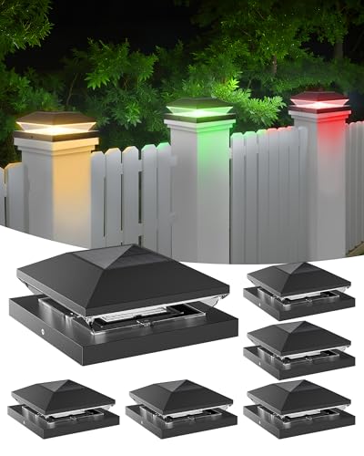 T-SUN Solar Post Cap Lights 6 Pack, RGBCW Fence Post Solar Lights Black - color: Black-RGBCW, size: 6 Pack