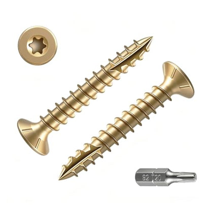 Wensilon #6 * 1" Yellow Deck Screws 730pcs 2 lbs 3.5x25mm - color: Yellow, size: #6*1"