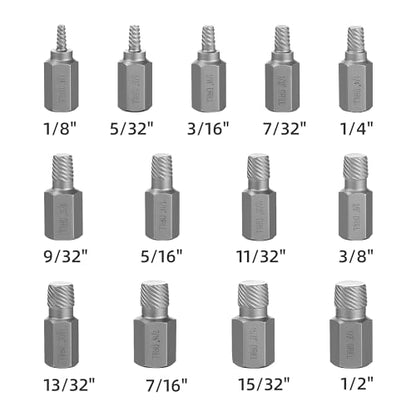 15Pcs Screw Extractor Set Double Hex Head Multi-Spline Lug Nut Remover - size: 15pcs