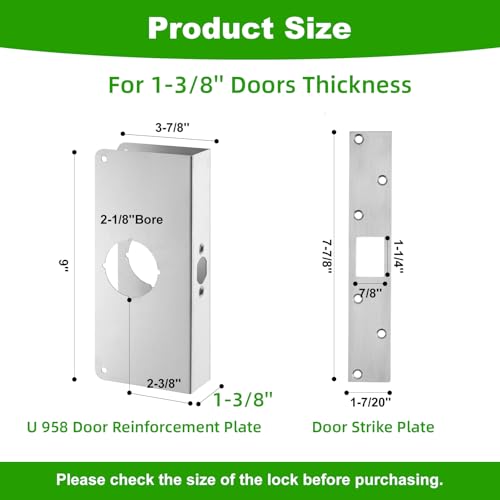 U9585 Door Reinforcement Plate & Strike Plate for 1-3/8" Doors, 2-3/8" Backset