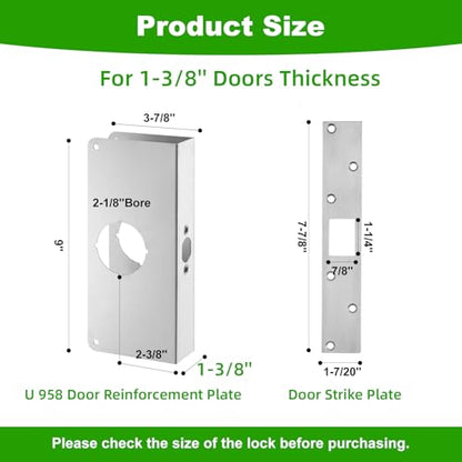 U9585 Door Reinforcement Plate & Strike Plate for 1-3/8" Doors, 2-3/8" Backset