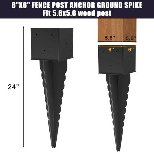 1Pcs 24"Fence Post Anchor Ground Spike| Black Powder-Coated| 6"x6" - size: 24"6*6