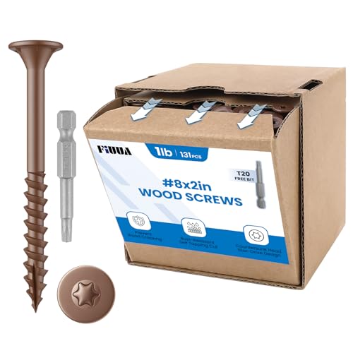 #8 x 2” Deck Screws, 1LB Star Drive Wood Screws, 131Pcs Rust Resistant Timber Screws for Timber/Log/Landscaping Wood, T20 Star Bit Included, Brown - color: Brown, size: #8 x 2"