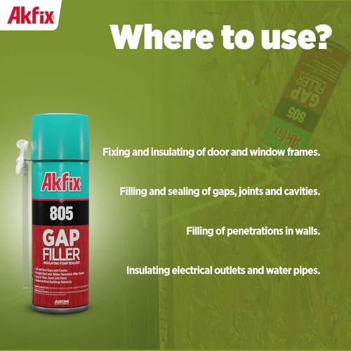 Akfix 805 Gap Filler Expanding Foam Sealant (2x12 Oz.)- Gaps and Cracks Spray Insulation Can, Waterproof Sealant with Straw, Polyurethane Expanding Foam for Window and Door | 12 Oz. 2 Pack - size: 2 Pack