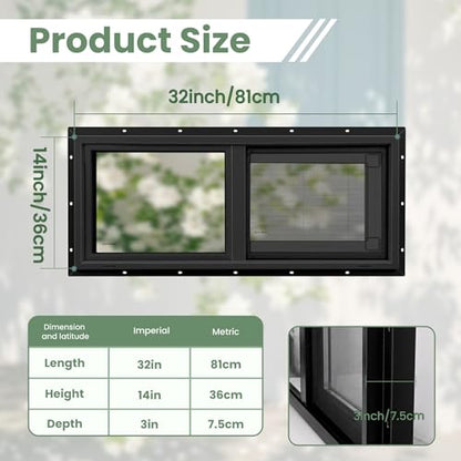 Vinyl Basement Window, Bathroom Sliding Window 32" x 14" Black - size: 32x14 IN