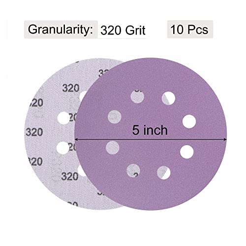 uxcell 10Pcs 5-Inch Purple Sanding Discs 320 Grits 8 Hole Hook and Loop Professional Aluminum Oxide Sand Paper Wet Dry Polish for Wood Metal Paint Finish - style: 320 Grit