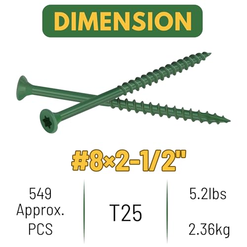WELLOCKS #8 x 2-1/2 in Green Deck Screws, 5.2 lbs with T25 Bit - size: #8×2-1/2", style: 5.2LBS Green