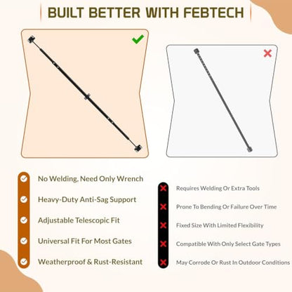 FEBTECH - Adjustable 8' Telescopic Gate Brace – 68"-96" Anti-Sag Support