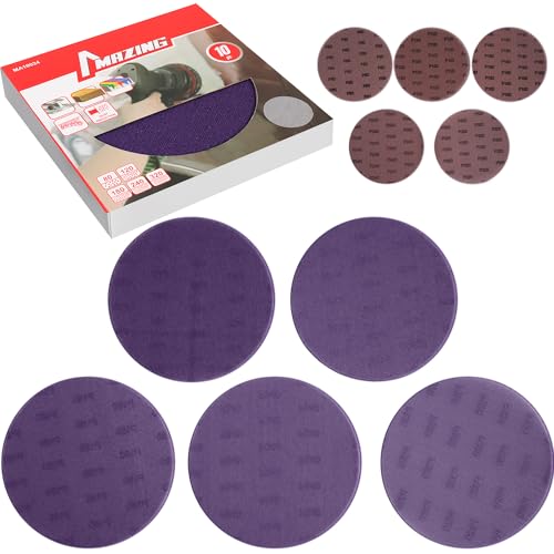 MAZING 5" Purple Ceramic Sanding Discs - 30 Pack Wet Dry Hook & Loop - 80/100/120/150/180/220/240/320/400/600 Grit Set for Random Orbital Sanders - Fast Sharp-Cut for Wood Metal Polishing - style: 5 Inch-30pc