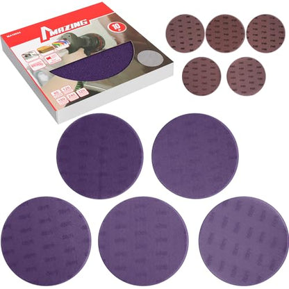 MAZING 5" Purple Ceramic Sanding Discs - 30 Pack Wet Dry Hook & Loop - 80/100/120/150/180/220/240/320/400/600 Grit Set for Random Orbital Sanders - Fast Sharp-Cut for Wood Metal Polishing - style: 5 Inch-30pc