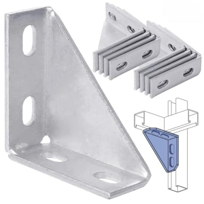 yeesport 90 Degree Gusseted Fittings, Carbon Steel Q235 4 Hole Right Angle Connector Brackets for 1-5/8" Channel, 4" x 4" x 1-1/2" Gusset Corner Brace Fasteners for Unistrut Connection (8)