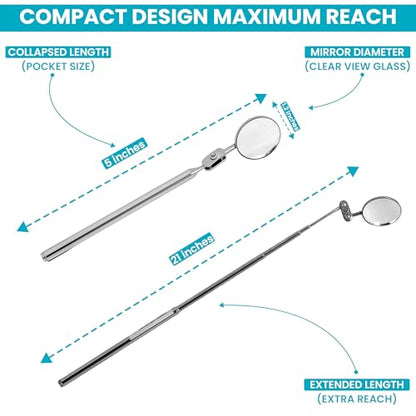 Harrier Hardware 2-Pack Telescopic Insp Mirror 5-21" Swivel - color: Mirror