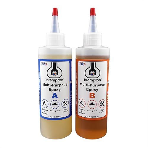 Brampton Multi-Purpose Epoxy, Quick 30-Minute Set, Waterproof 2-Part Epoxy Glue Kit for Tile, Metal, Ceramic, Glass, Wood, Stone, Strong Bonding, Sandable, Paintable Resin, Easy 1:1 Mix, 16 oz - style: 16 FL OZ