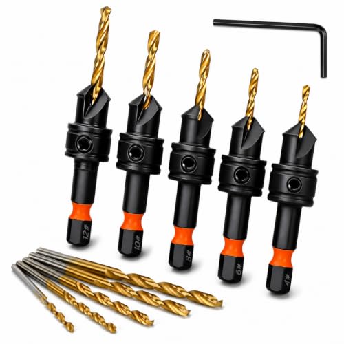 11Pcs Countersink Drill Bit Set, Adjustable Titanium HSS Wood Bits