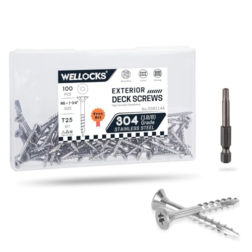 WELLOCKS #8 x 1-1/4 in 304 Stainless Deck Screws, 100 PCS - size: #8×1-1/4"