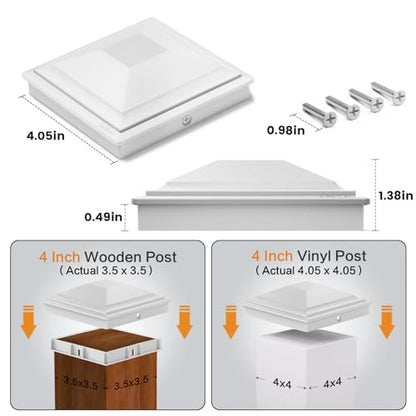 SIEDiNLAR 4x4 Post Caps White 12 Pack, Fence Post Covers Outdoor Waterproof - color: White, size: 4x4in, 12 Pack