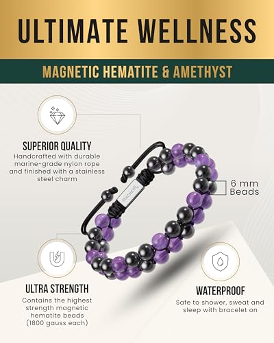 MagnetRX® Hematite & Gemstone Beaded Bracelets for Women (Amethyst) - color: Amethyst 6mm Bead