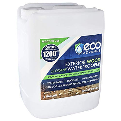 Eco Advance Exterior Wood Siloxane Odorless Spray-On Application Waterproofer Water Repellent, Safe for Use Around Plants, Pets, and People, 5 Gallon - size: 5 gallon