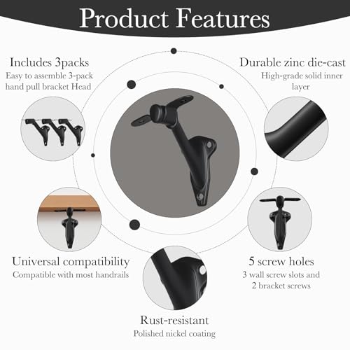 HOME MASTER HARDWARE Handrail Bracket for Stairs, Matte Black, 3 Pack - color: Matte Black, size: 3 Pack