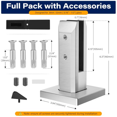 LukLoy 1 Pack 304 Stainless Steel Heavy-Duty Glass Railing Spigots - color: Silver - 1Pack