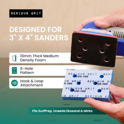 Serious Grit - 3x4 10mm Foam Sanding Pads - 280-380 Grit Finish - 10 Pack - size: 280-380 Grit, style: 10mm Foam