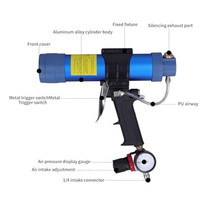 Sausage Silicone Caulking Glue Gun,310ml 1/4in Pneumatic Glass Glue Gun With Pressure Gauge Silicone Gun Pneumatic Sausage Caulking Gun Glass Glue Sealant Gun