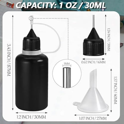 HARSKIYER 30ml Precision Tip Bottles, 6 Pcs Black 2 Funnels - size: 30ml