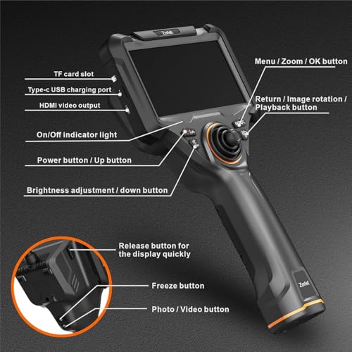 360° Articulating Borescope, 5" Monitor & 4-Way Joystick - size: 5.0 FT