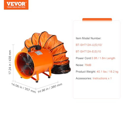 VEVOR Air Mover Blower Fan 12 Inch - size: 12in-33ft
