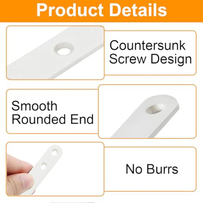 4 Pack White Straight Brackets, 8 Inch Stainless Steel Flat Brace Mending Plates, Heavy Duty Repair Brackets for Wood Furniture with Screws - size: 4 Pcs/ 8” x 0.8”