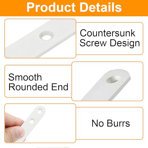 8 Pack White Flat Brackets, 8 Inch Straight Brace Mending Plate with Screws - size: 8 Pcs/ 8” x 0.8”