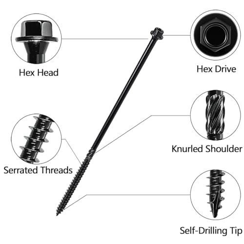 50 PCS #14 x 10” Wood Structural Screws Heavy Duty Hex Head Screws - size: #14x10"