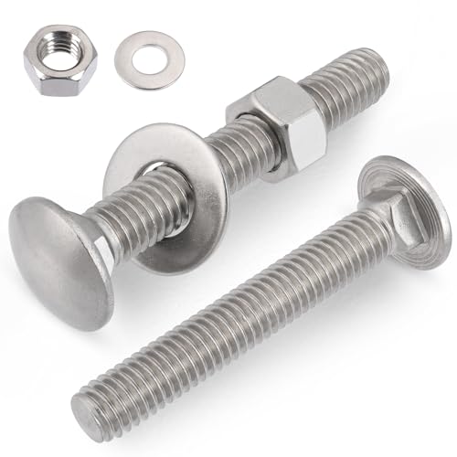 VGBUY 1/2-13 x 4 Carriage Bolts Screws 4 Sets, 304 Stainless Steel 18-8, Round Head Square Neck, Carriage Bolts and Nuts Kit, with Flat Washers - size: 1/2-13 x 4" (4 Sets)