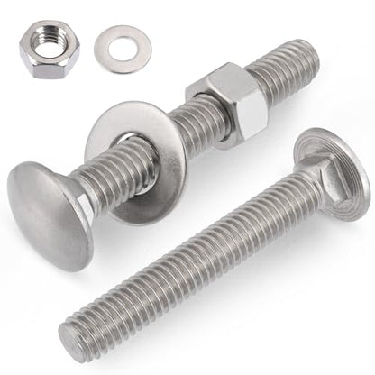 VGBUY 1/2-13 x 4 Carriage Bolts Screws 4 Sets, 304 Stainless Steel 18-8, Round Head Square Neck, Carriage Bolts and Nuts Kit, with Flat Washers - size: 1/2-13 x 4" (4 Sets)
