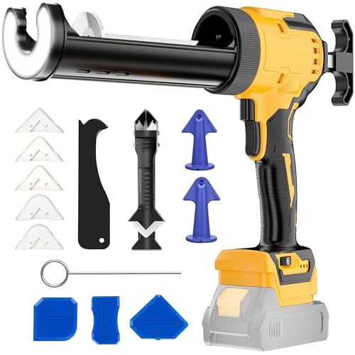 Cordless Caulk Gun Compatible with Dewalt 20V Battery (No Battery) 10 Oz Electric Caulking Gun,6 Adjustable Speeds, Anti-Drip,450LM LED Light for Sealing Tiles,Floors,Sinks,Sealing