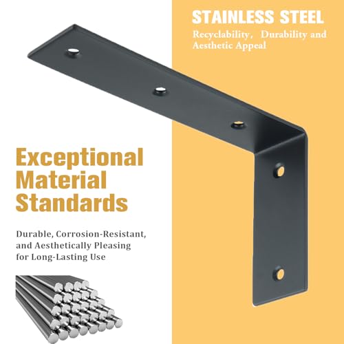 Alise 4Pcs Black Heavy-Duty L-Shaped Floating Shelf Wall Brackets - color: Black, size: (4P) 5x3.4x1.8 inch