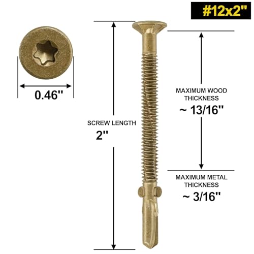 #12 x 2 Self-Tapping Trailer Deck Screws,181PcsT25 Star Bits Screws - color: Gold, size: #12 x 2in 181pcs