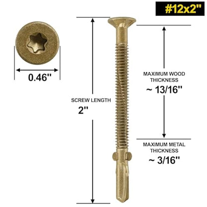 #12 x 2 Self-Tapping Trailer Deck Screws,181PcsT25 Star Bits Screws - color: Gold, size: #12 x 2in 181pcs