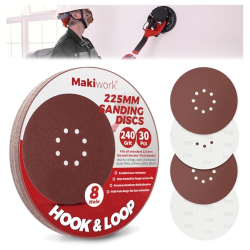 30PCS 9-Inch 8-Hole 240 Grit Hook & Loop Sanding Discs – Heavy-Duty Aluminum Oxide Sandpaper for Drywall Sander, Paint Removal, Wood & Metal Surface Prep - style: 8 Hole