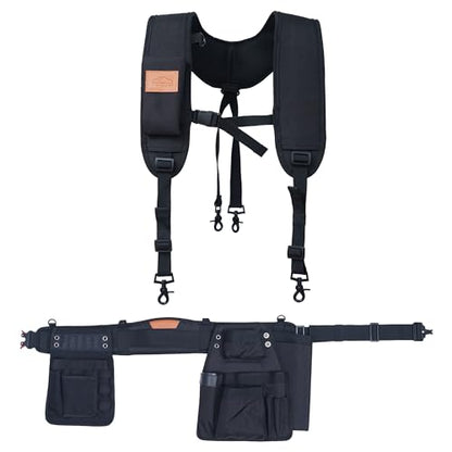 Perkins Builder Brothers Essential Tool Belt Set With Suspenders, Ideal for Framers, Carpenters and Contractors, Medium Size, Black - size: Medium