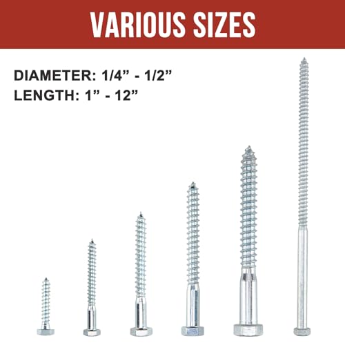 3/8" x 6" Lag Bolts (50 Pcs) 3/8 inch Lag Screws for Wood, Heavy Duty Hex Head with Washers, Zinc Plated - size: 3/8" x 6" (50 PCS)
