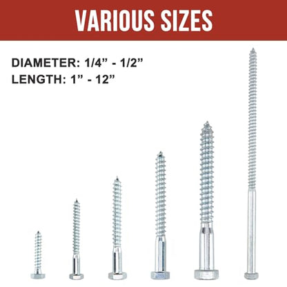3/8" x 12" Lag Bolts (25 Pcs) 3/8 inch Lag Screws for Wood, Heavy Duty Hex Head with Washers, Zinc Plated - size: 3/8" x 12" (25 PCS)