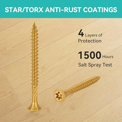 Wood Screws Yellow #10 × 3 inch Torx Star Drive Deck Screws Flat Head M5 × 75 Countersunk T25 Self Tapping Thread Cut 50pcs Carbon Steel Galvanized (50PCS/Small Box Yellow) - color: Yellow, size: #10×3