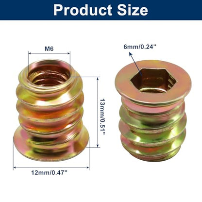 Piutouyar 20 Pcs M6x13mm Threaded Inserts Nuts for Wood - size: M6x13mm
